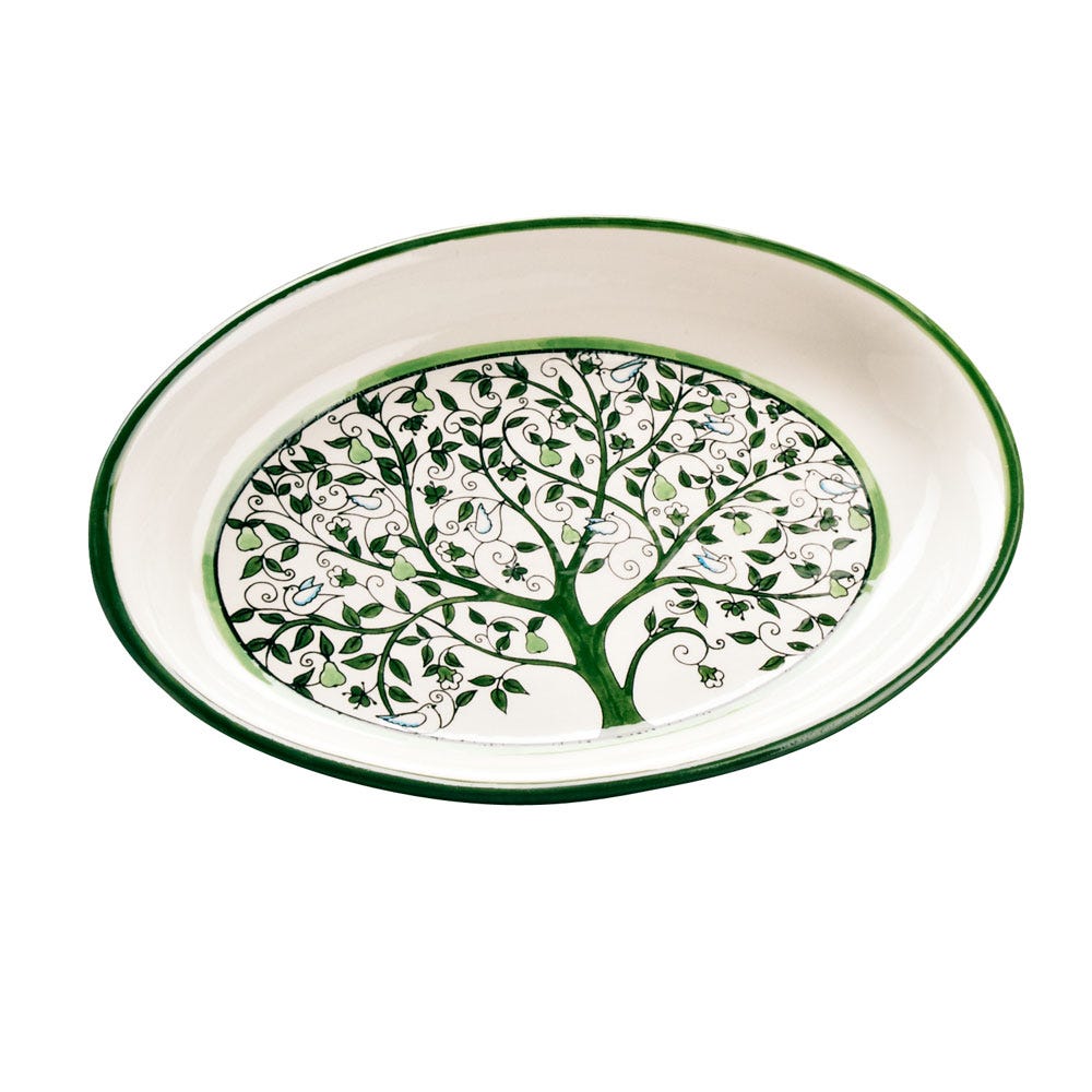 Tree of Life Ceramic Oval Serving Platter | Hand-Decorated Tableware | Large Sharing Plate