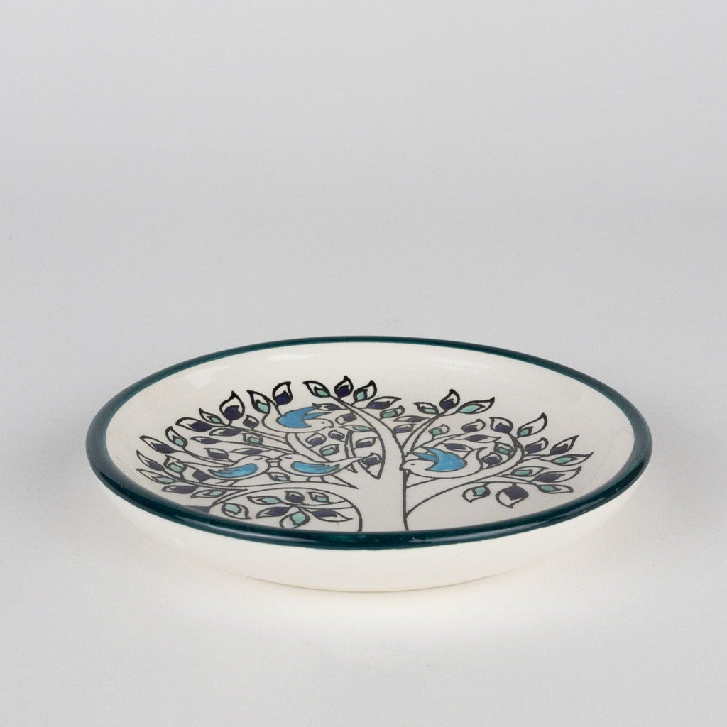 Tree Motif Ceramic Sharing Dish | Hand-Decorated Small Serving Plate