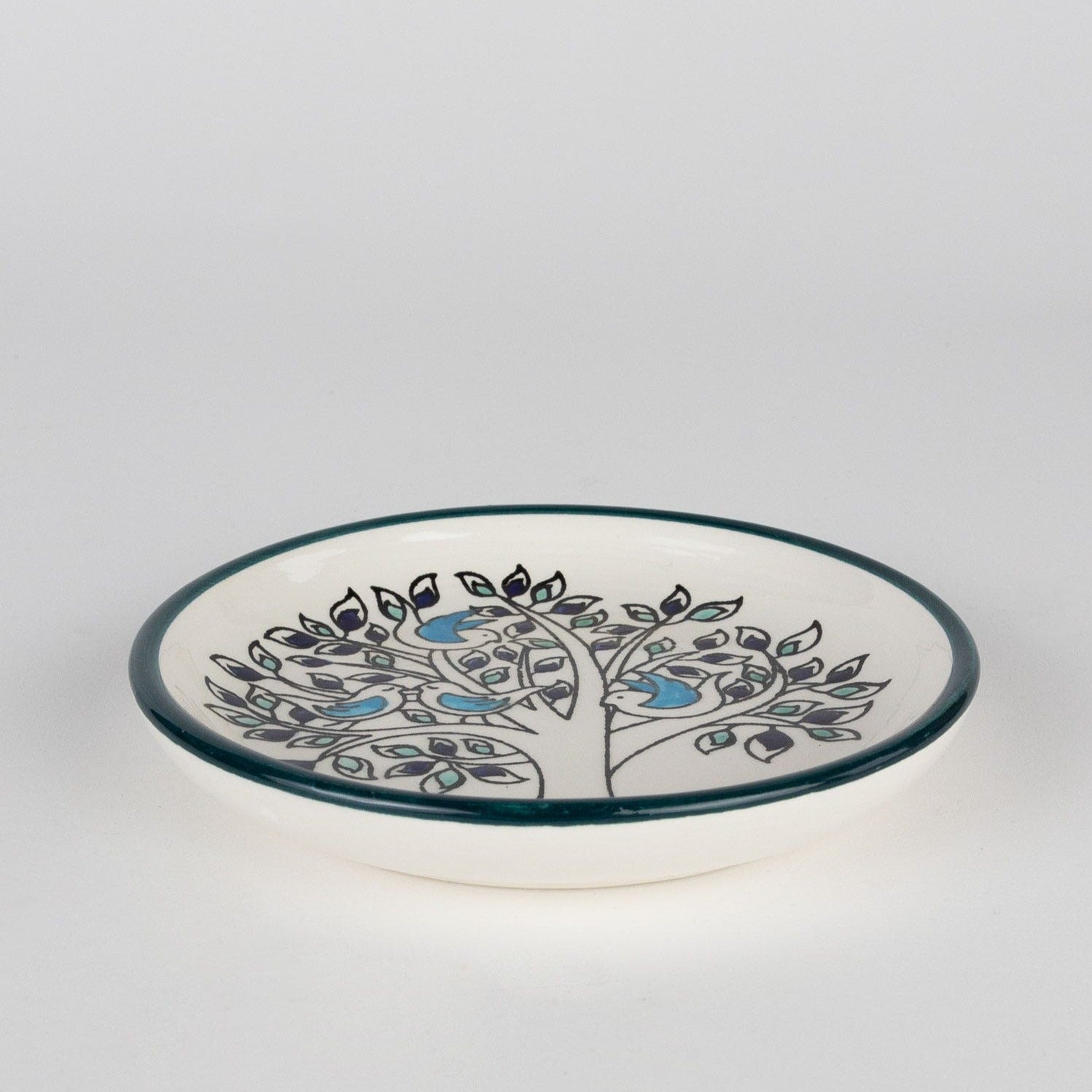 Tree Motif Ceramic Sharing Dish | Hand-Decorated Small Serving Plate