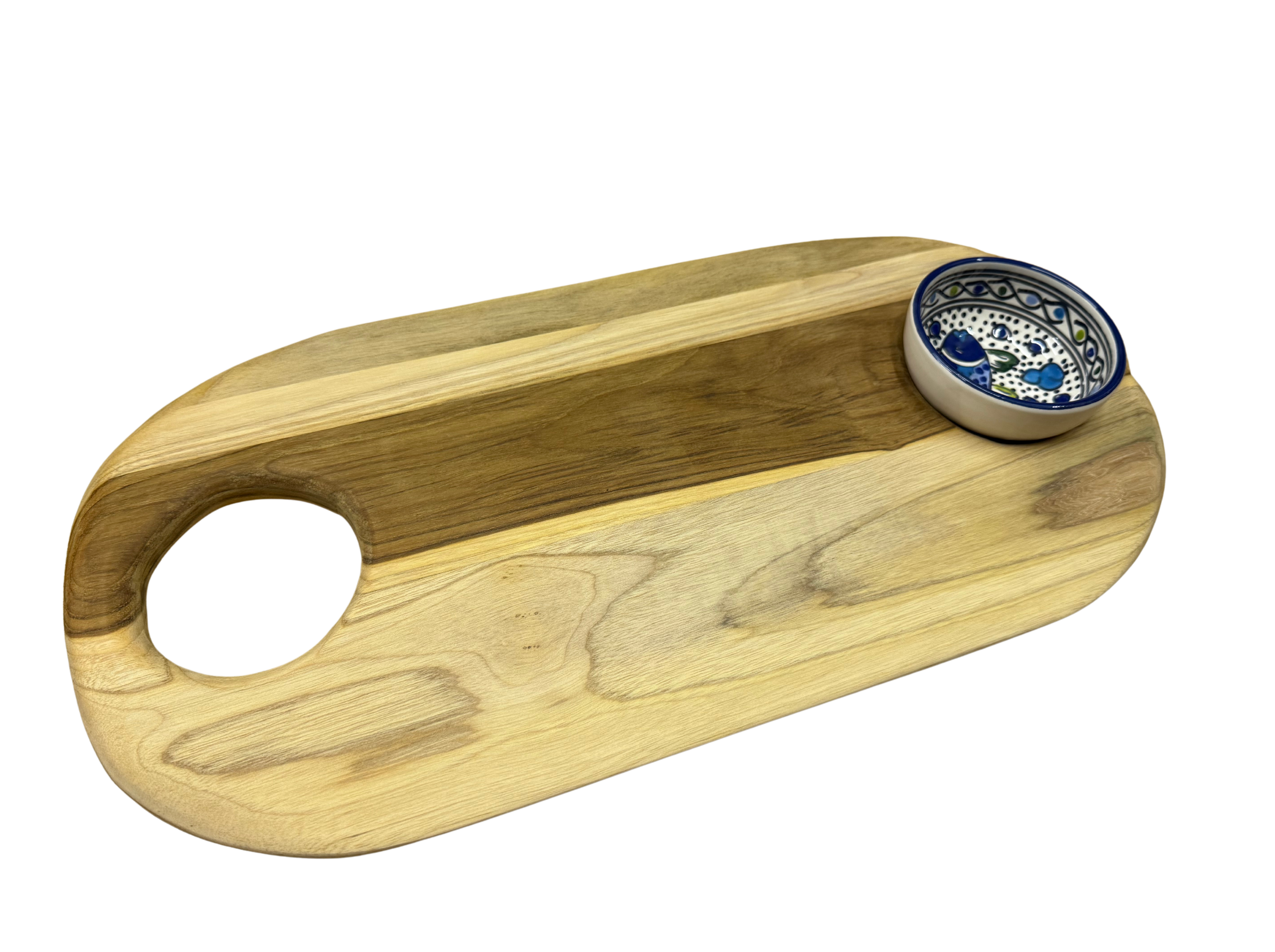 Long Wooden Serving Board with Inset Wells | Natural Wood Sharing & Display Board