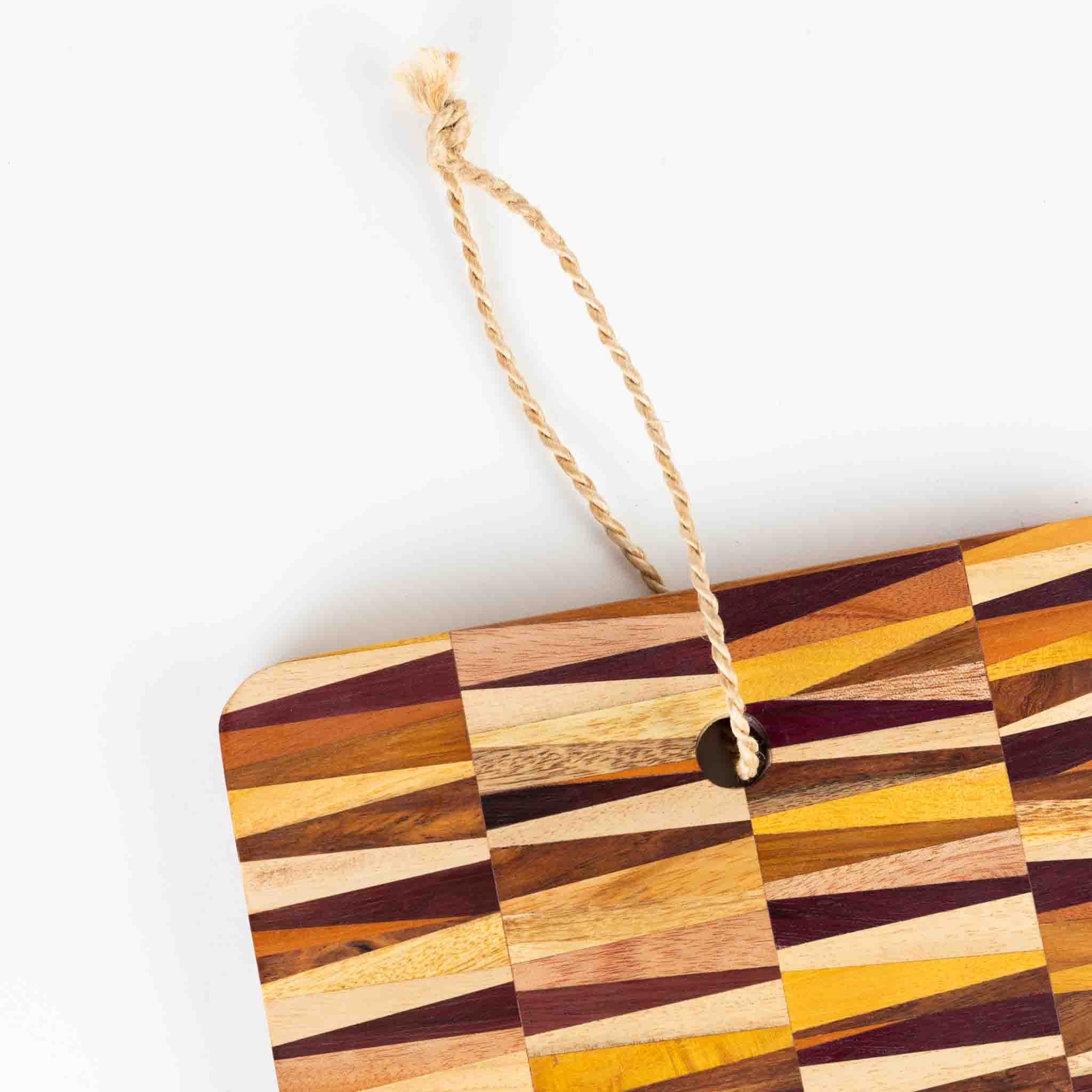 Geometric Wooden Serving Board | Multi-Tone Wood Display & Sharing Board