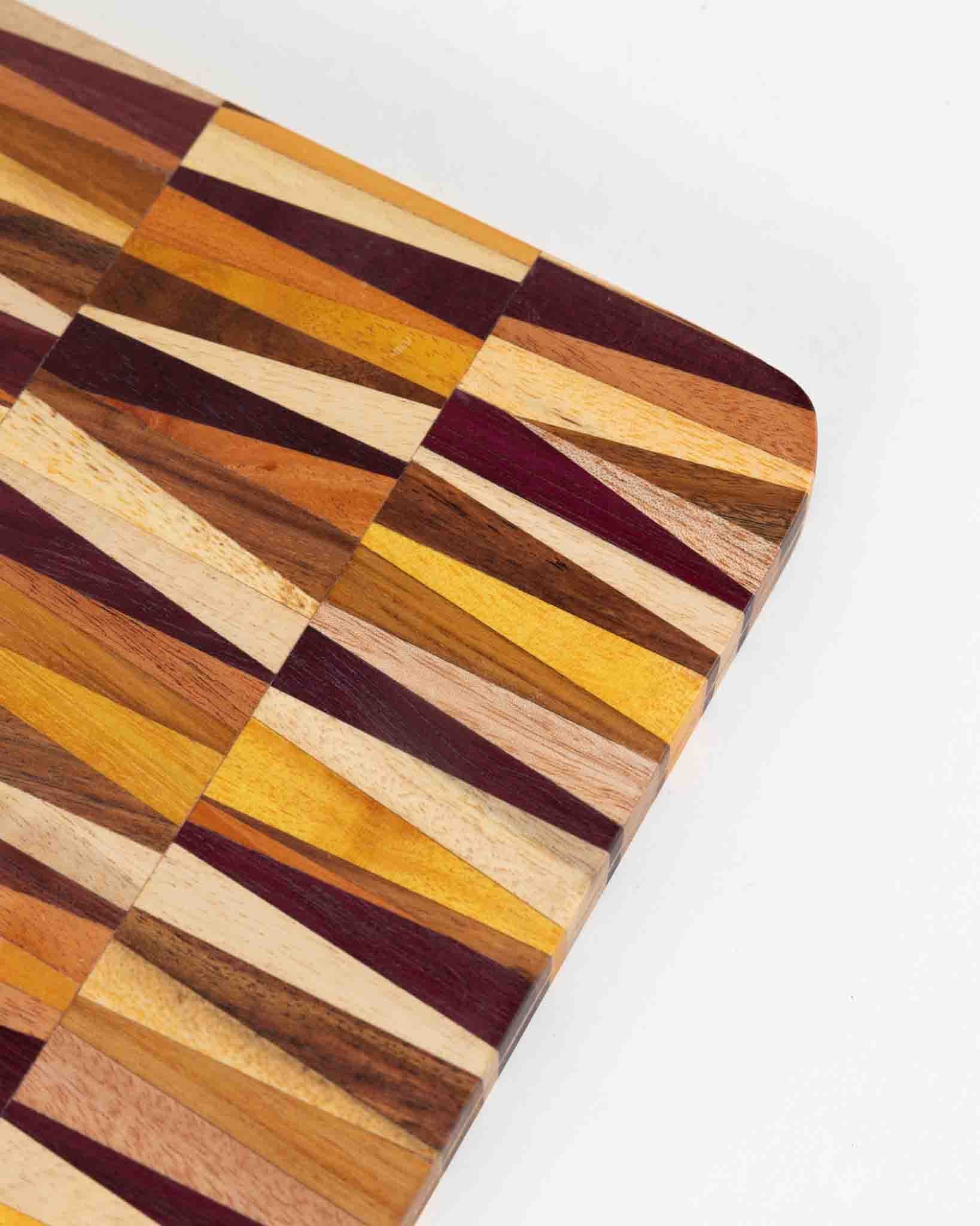 Geometric Wooden Serving Board | Multi-Tone Wood Display & Sharing Board
