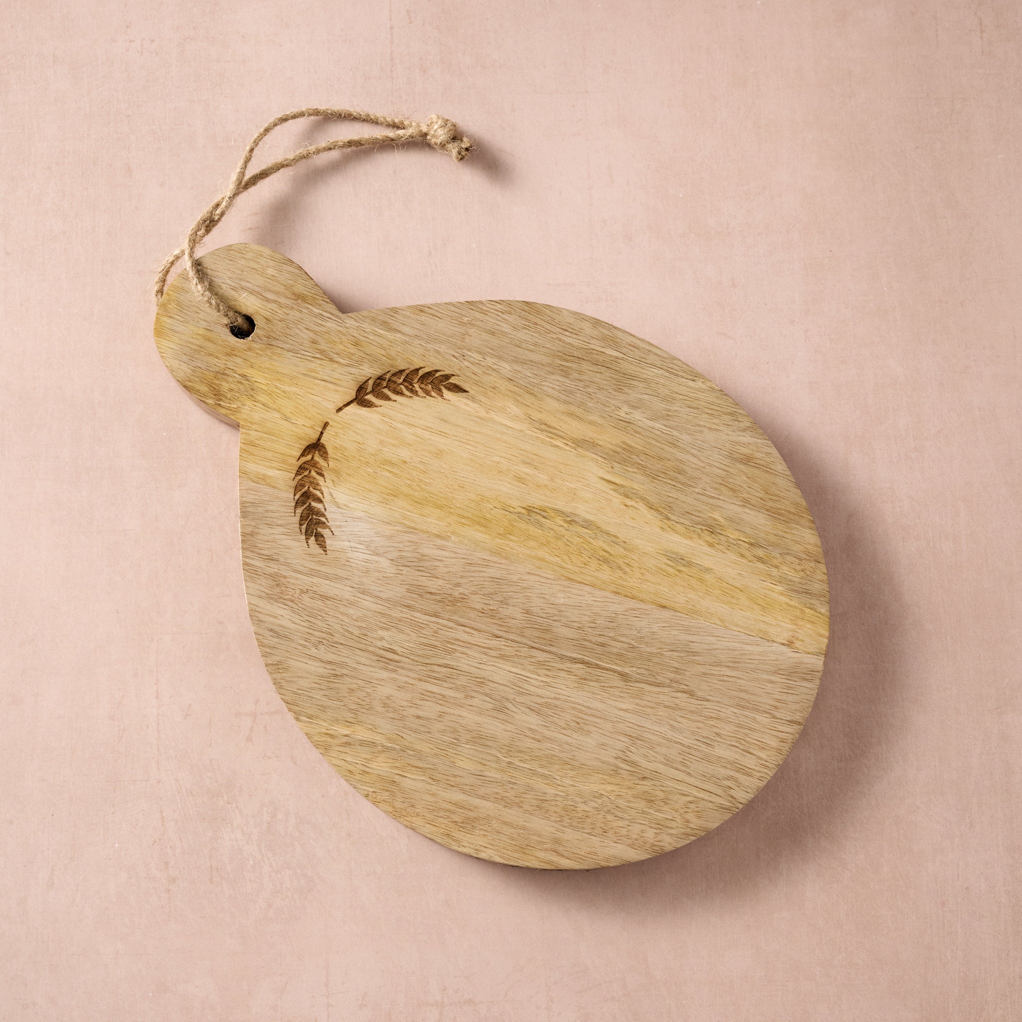 Mango Wood Serving Board with Wheat Detail | Round Wooden Display & Sharing Board