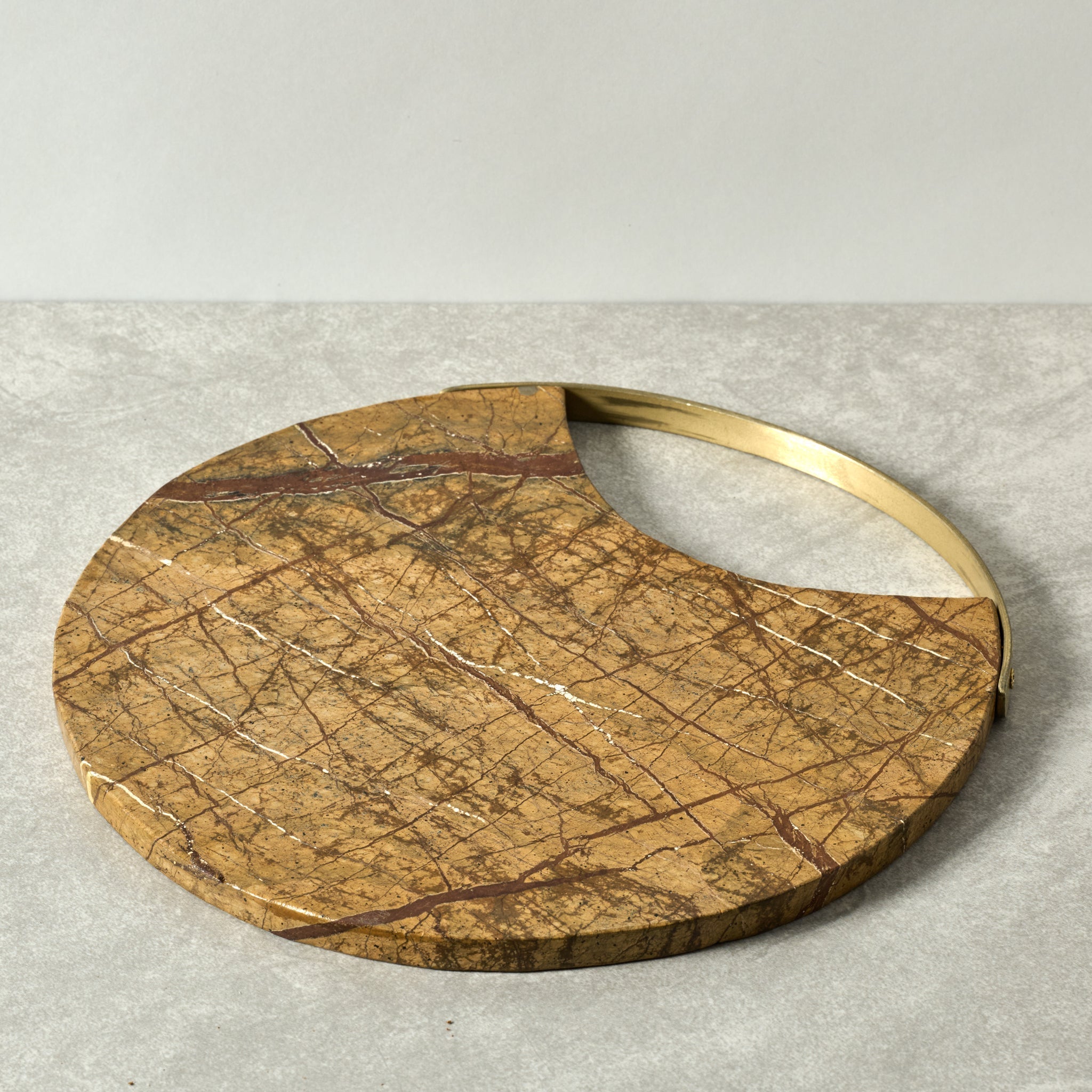Natural Stone Round Serving Board | Stone Display Board with Metal Handle