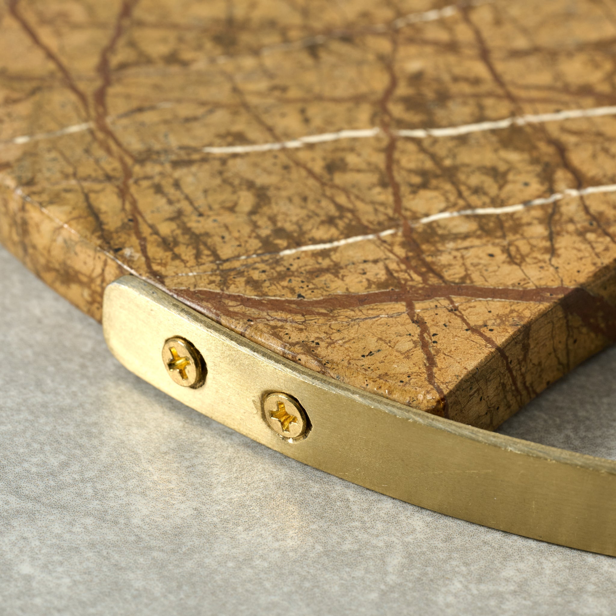 Natural Stone Round Serving Board | Stone Display Board with Metal Handle