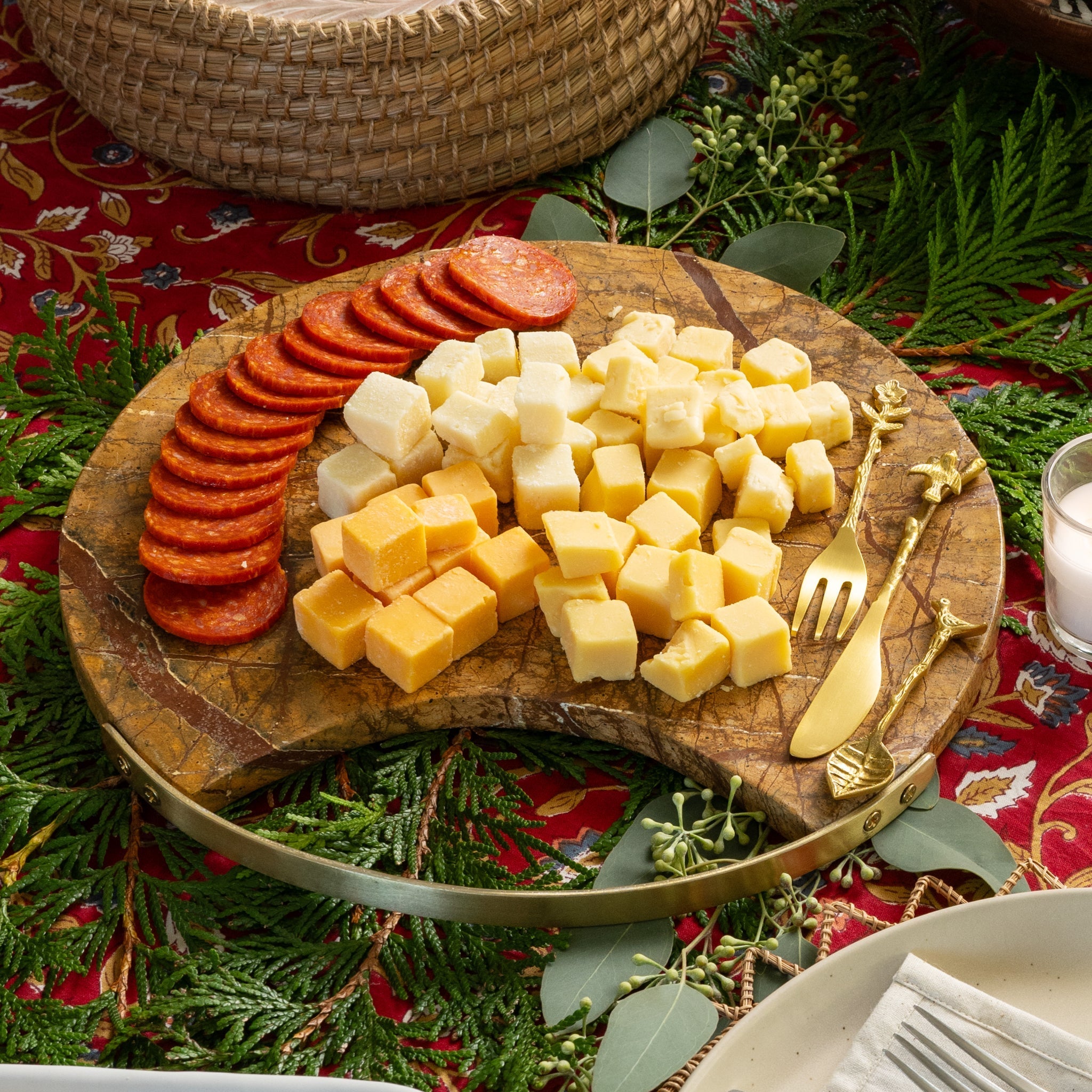 Natural Stone Round Serving Board | Stone Display Board with Metal Handle